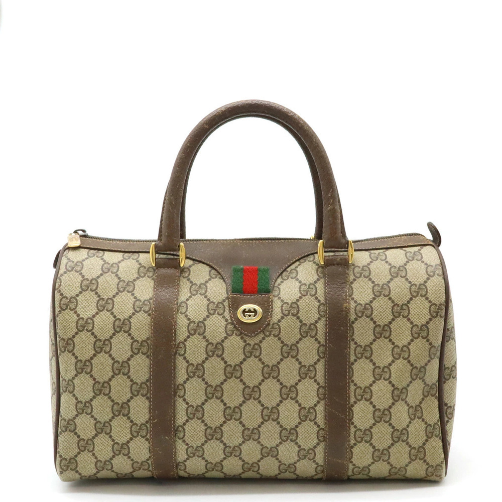 Gucci GG Plus Sherry Handbag Boston Bag Leather Beige Cream Mocha Brown